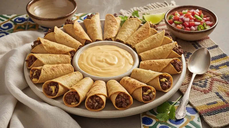 Crispy Beef Taquito Bites with Queso