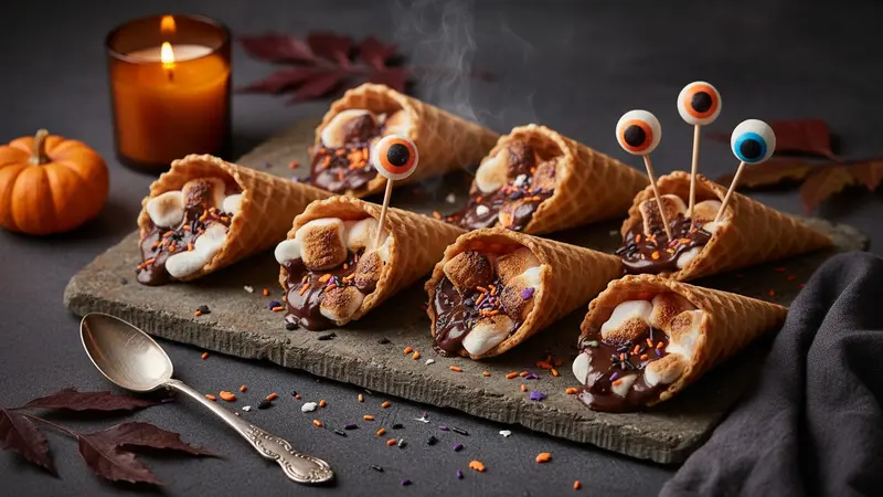 Grilled S'mores Cones with Spooky Toppings